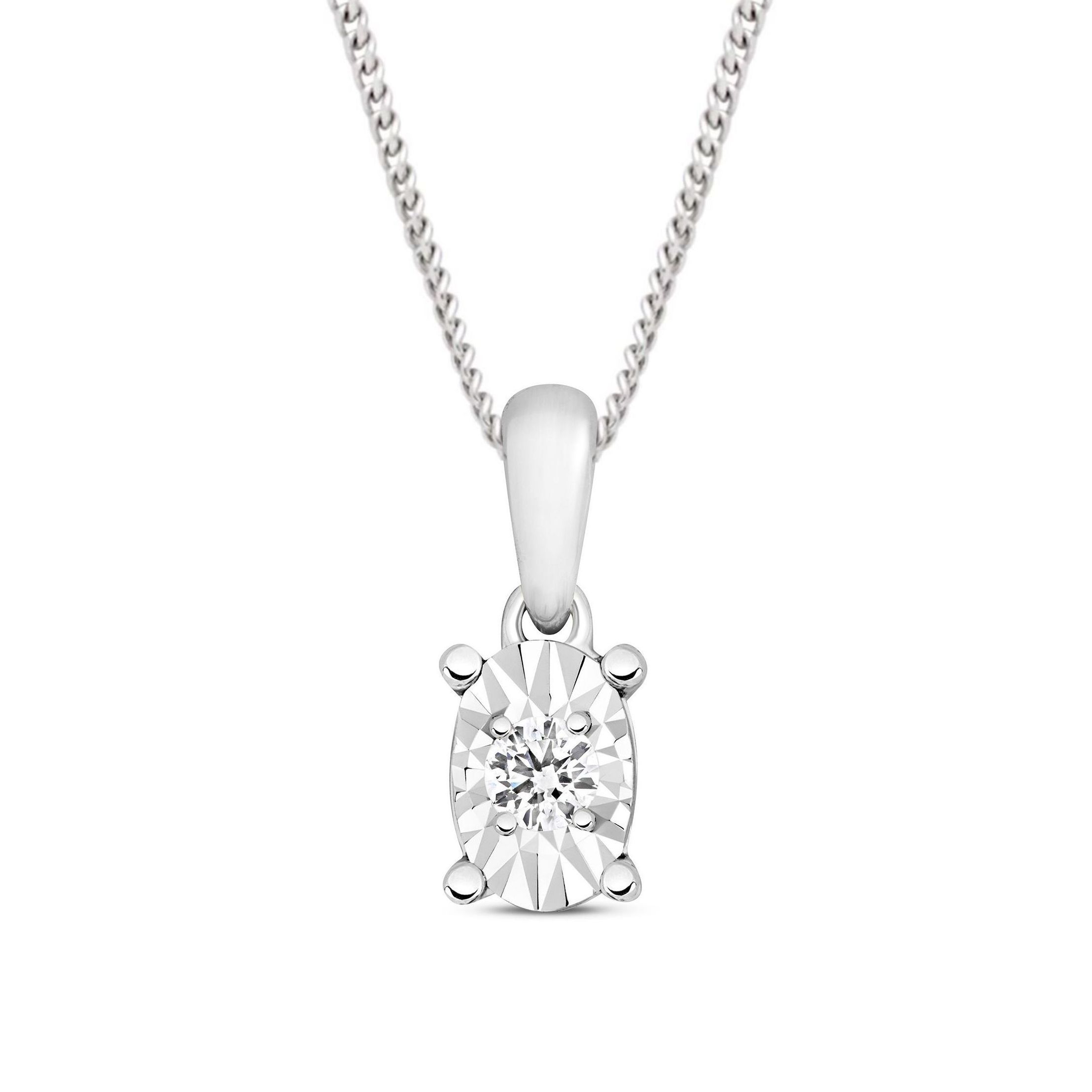 1/2 Look A Like Illusion Set Oval Shape Solitaire Diamond Pendant Necklace