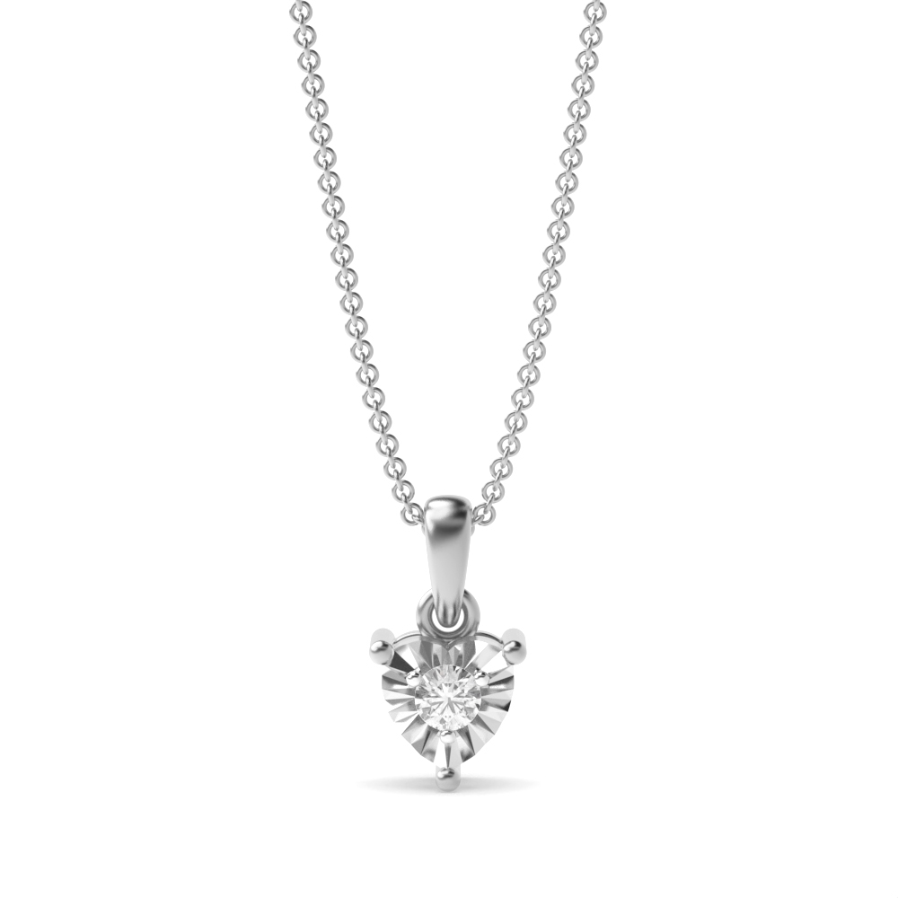 1/2 Look A Like Illusion Set Heart Shape Cluster Solitaire Diamond Pendant Necklace