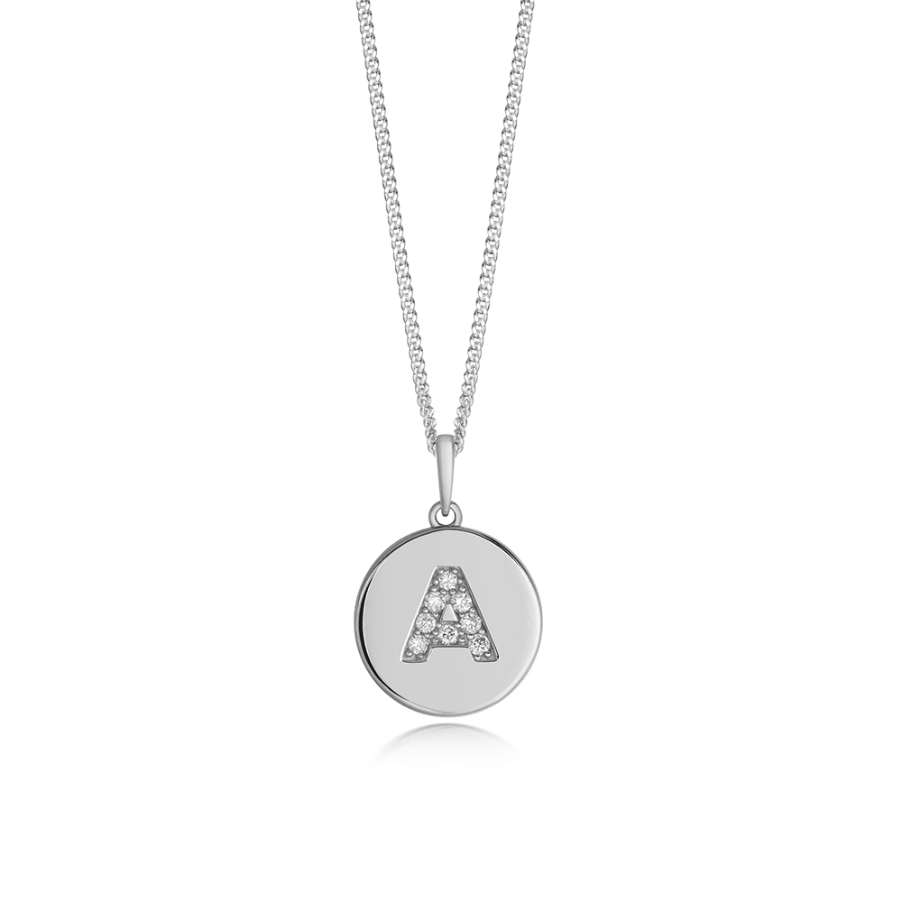 Disc 'A' Initial Name Diamond Necklace (10mm X 15mm)