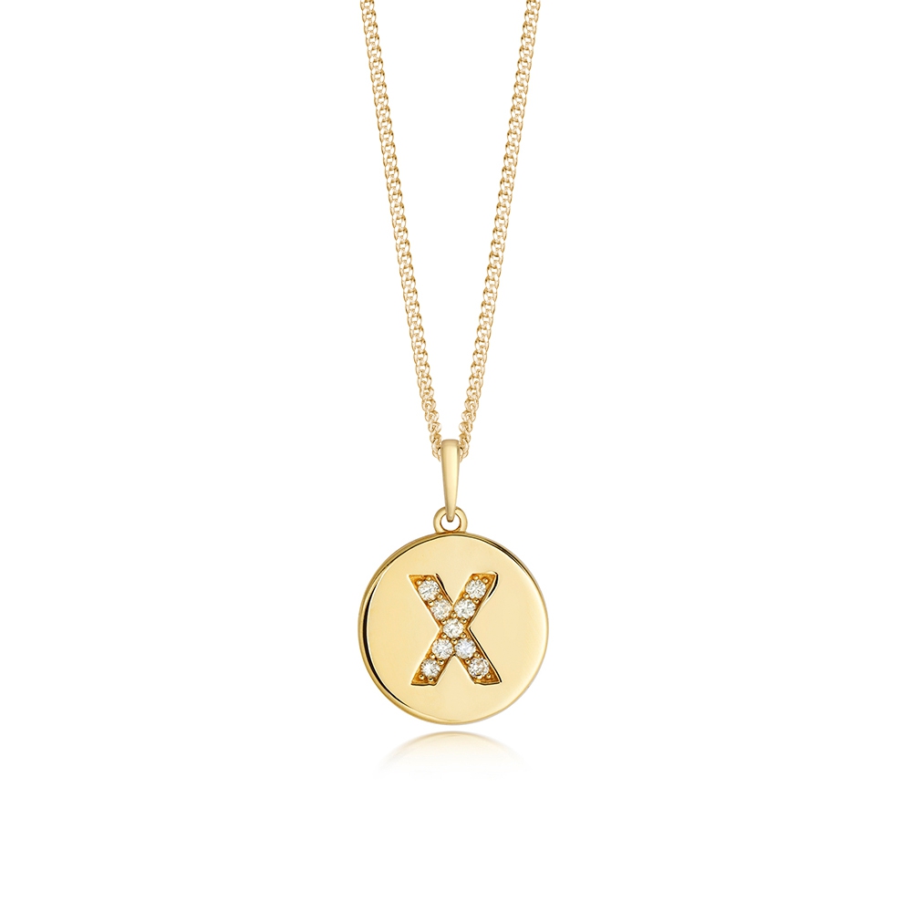 LETTER X DIAMOND INITIAL DISC PENDANT