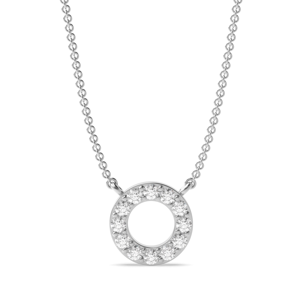 Pave Setting Round Diamond Circle Necklace in Gold &amp; Platinum(6.0mm-10.0mm)