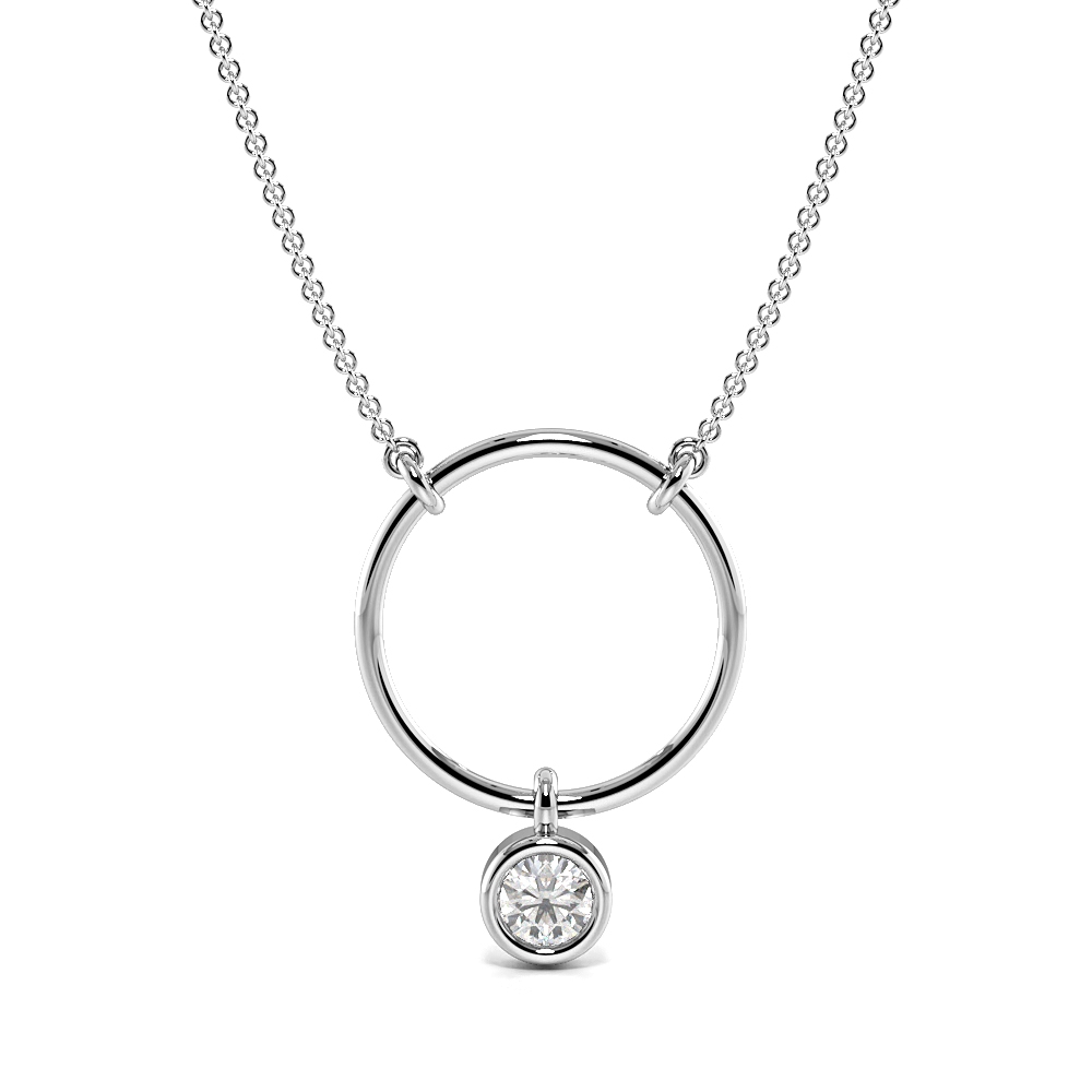 Bezel Setting Round  Diamond Circle Pendant Necklace(14.2mm X 10.5mm)