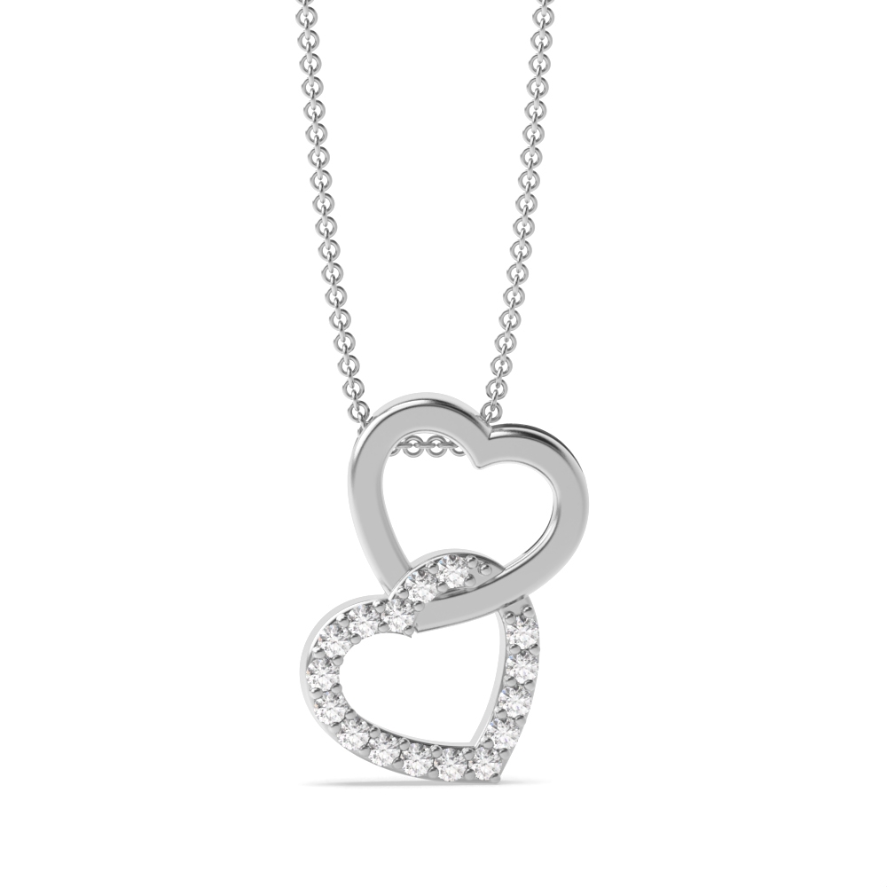 4 Prong Round Double Heart Diamond Heart Pendants(12.8mm X 9.7mm)