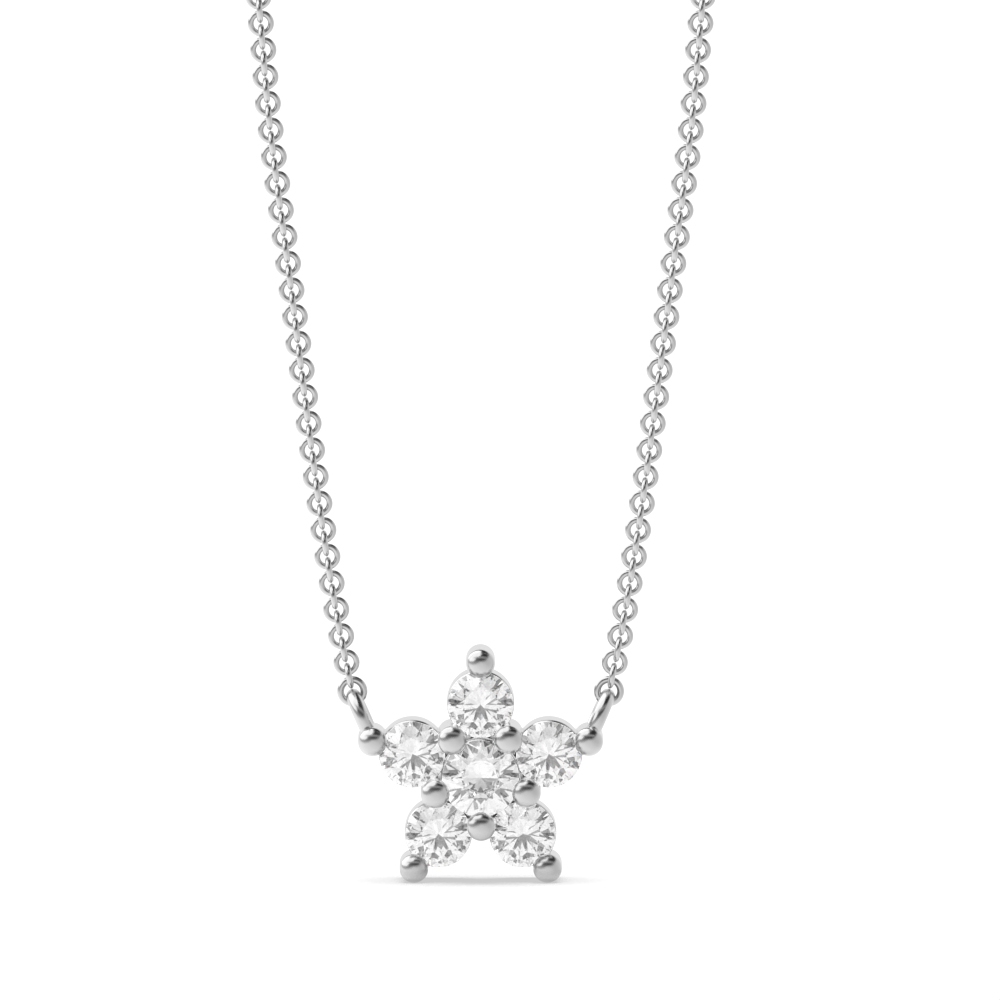 4 Prong Round Flower Style Diamond Cluster Necklace(6.2mm X 6.4mm)