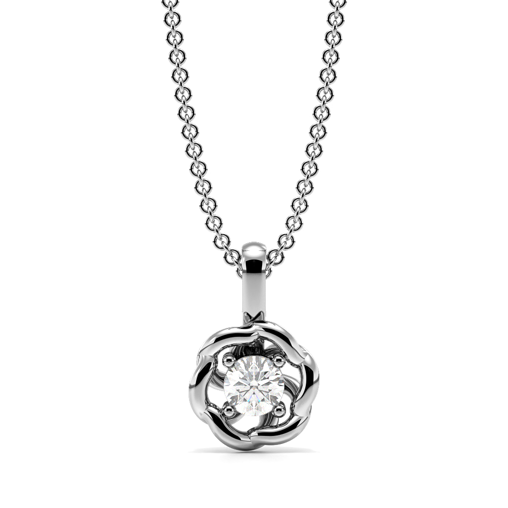 4 Prong Round Swirl Style Diamond Solitaire Pendant Necklace