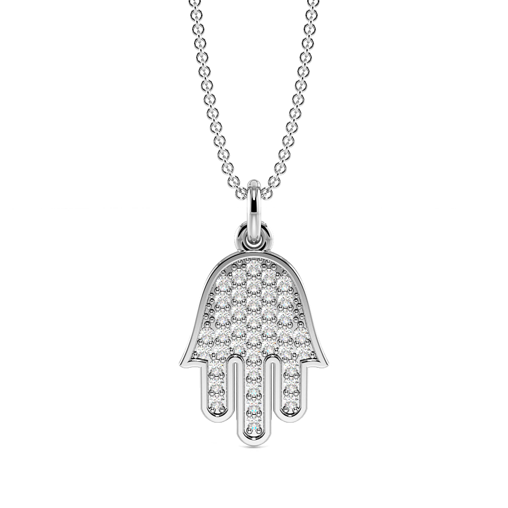 Pave Setting Round Hamsa Style Diamond Cluster Necklace(13.0mm X 8.5mm)