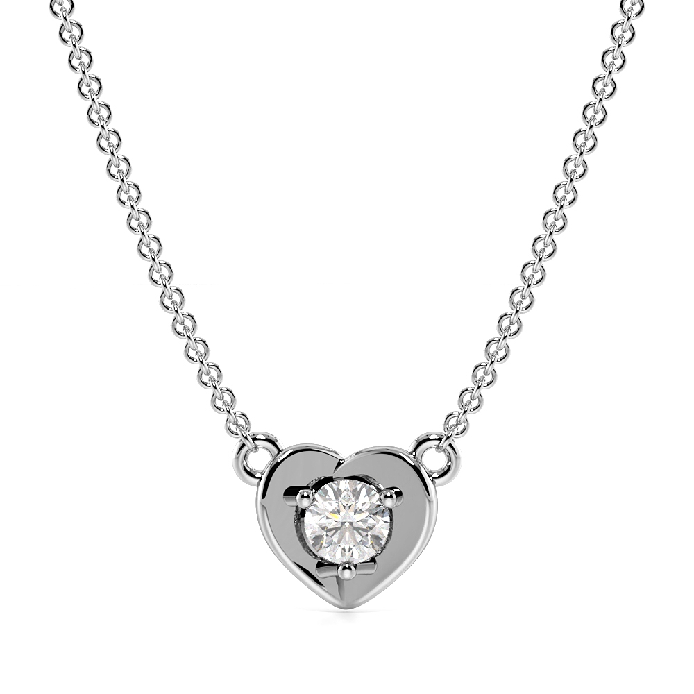 3 Prong Round Solitaire Style Diamond Heart Pendants(5.9mm X 7.5mm)