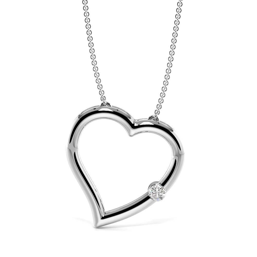 Flush Setting Round  Diamond Heart Pendants in Gold &amp; Platinum(13.6mm X 13.4mm)