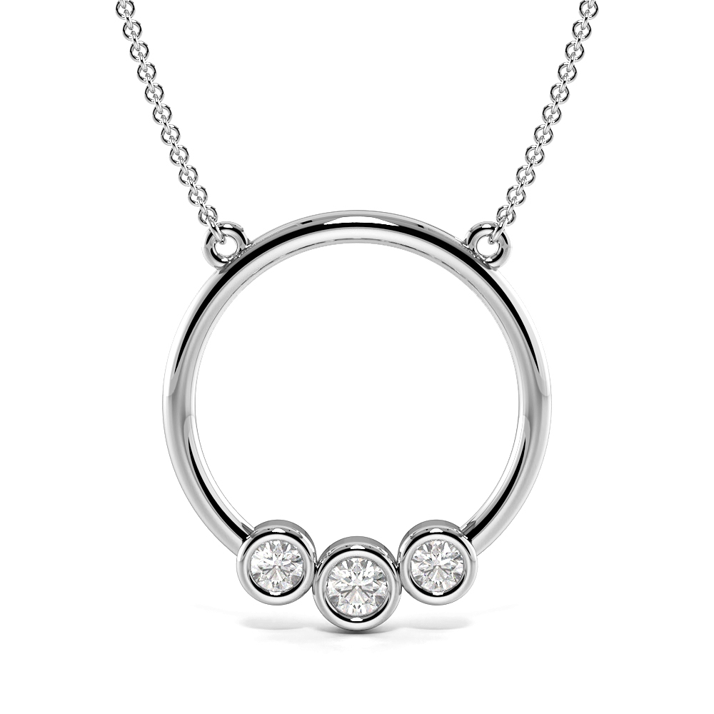 Bezel Setting Round Trilogy Diamond Platinum &amp; Gold Circle Necklace(17.0mm X 15.8mm)