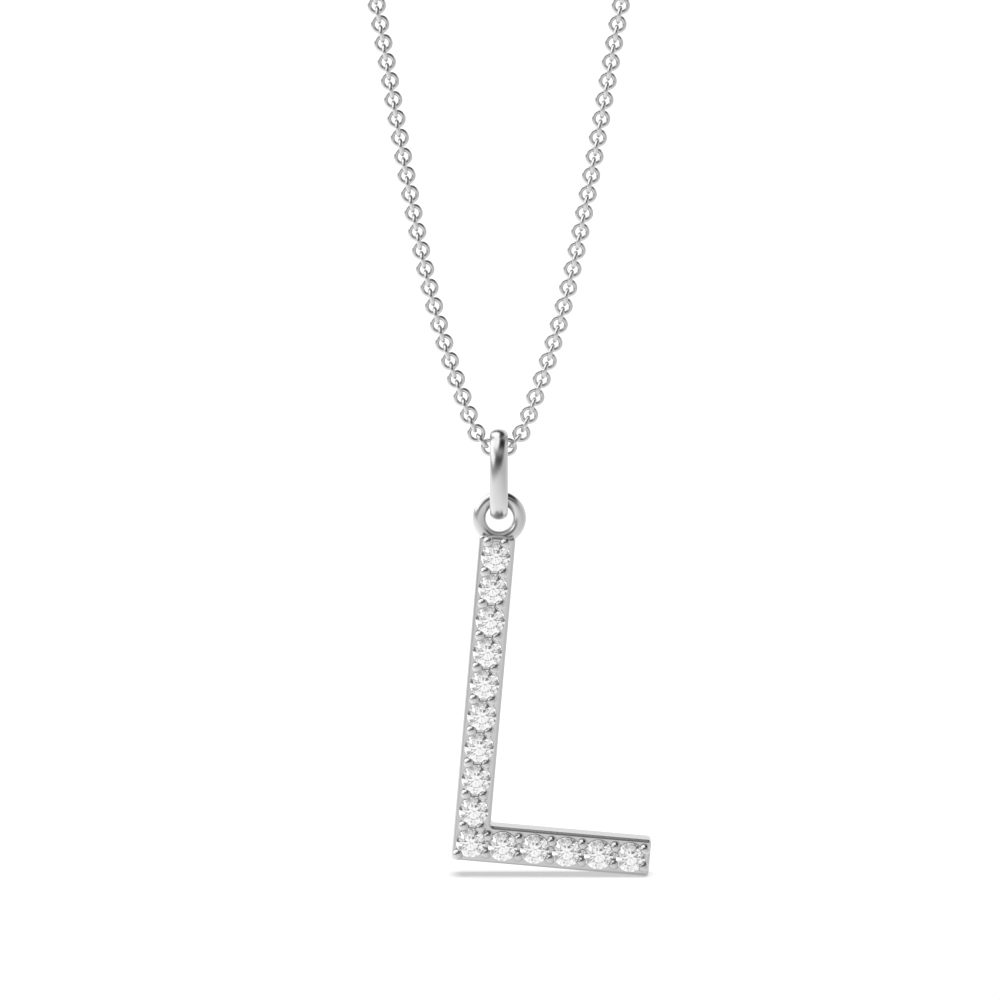 Letter 'L' Diamond Initial Pendant Necklaces in White, Yellow And Rose Gold(17mm X 10mm)