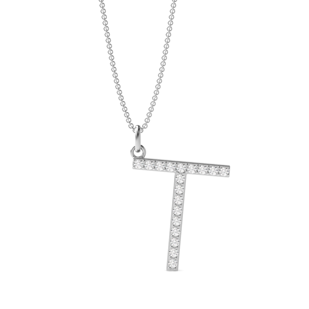 Letter 'T' Diamond Initial Pendant Necklaces in White, Yellow And Rose Gold(17mm X 14mm )