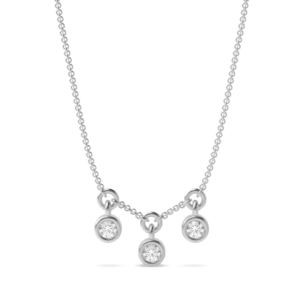 Bezel Setting Three diamond Dangling Womens Designer Necklace (5.60mm X 2.80mm)