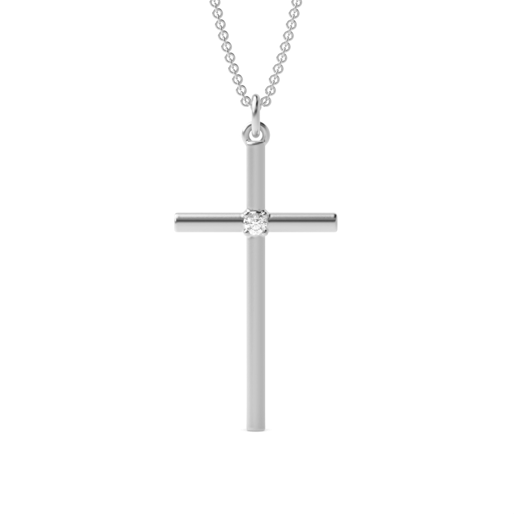 4 Prongs Round Diamond Minimal Single Diamond Cross Pendants  (21.00mm X 11.00mm)