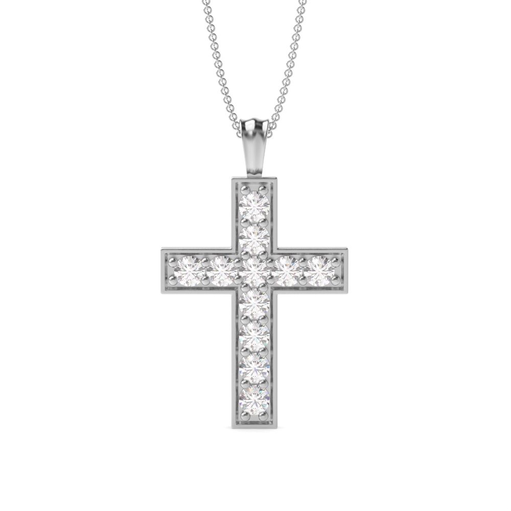 Pave Setting Round Diamond Classic and Popular Cross Pendant Necklace  (19.70mm X 11.00mm)