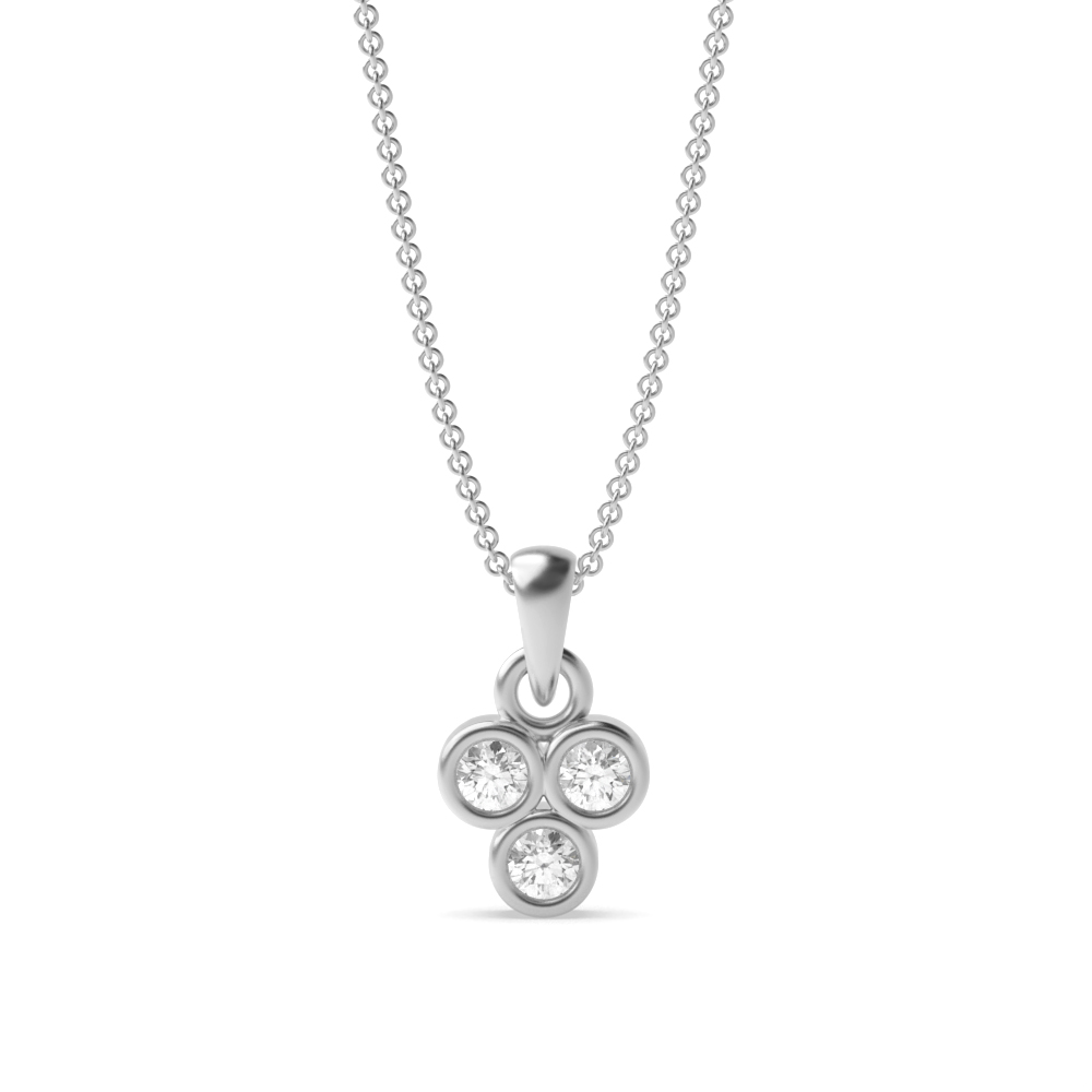 Bezel Setting Round Diamond Trinity Drop Pendants  (12.00mm X 7.00mm)