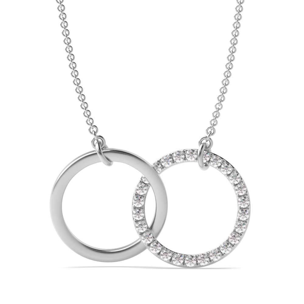 Pave Setting Round Diamond Interlocking Circle Pendant Necklace  (12.60mm X 20.0mm)