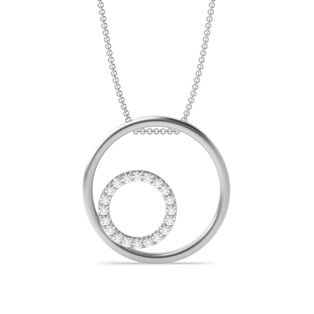 Pave Setting Round Diamond Double Circle Pendant Necklace  (18.00mm X 18.00mm)