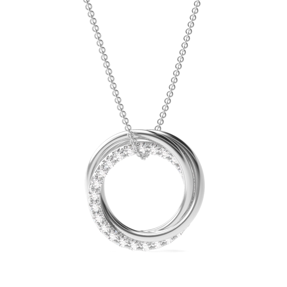 Pave Setting Round Diamond Three Rings Circle Pendant Necklace  (13.20mm X 12.80mm)
