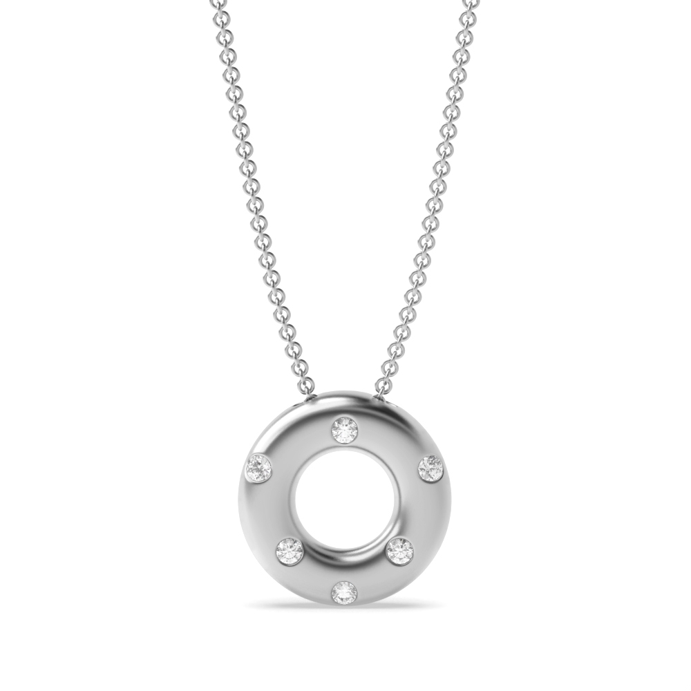 Flush Setting Round Diamond Floating Circle Diamond Pendant Neckalce (9.30mm X 9.00mm)