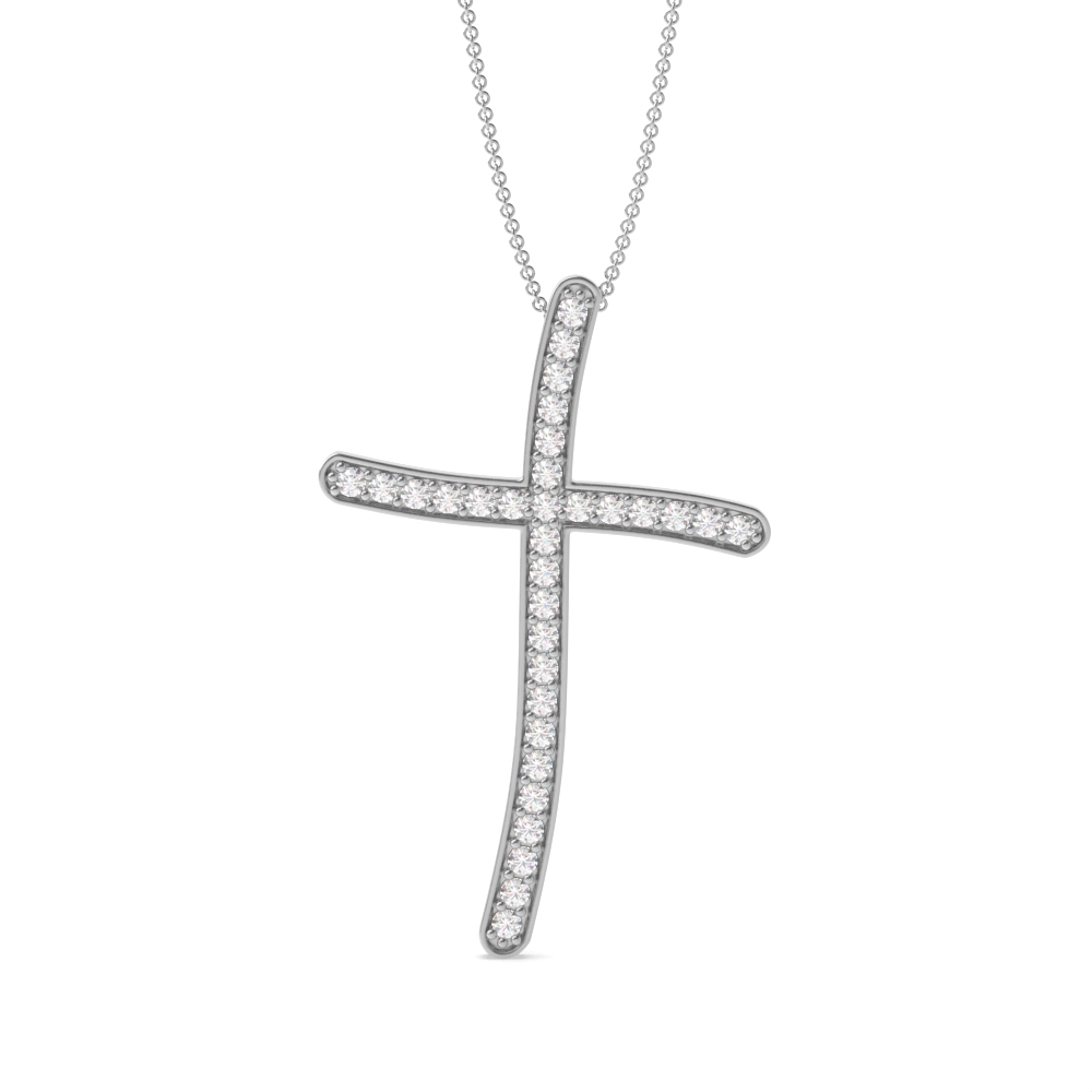Pave Setting Round Diamond Delicate Cross Pendants  (28.30mm X 19.00mm)