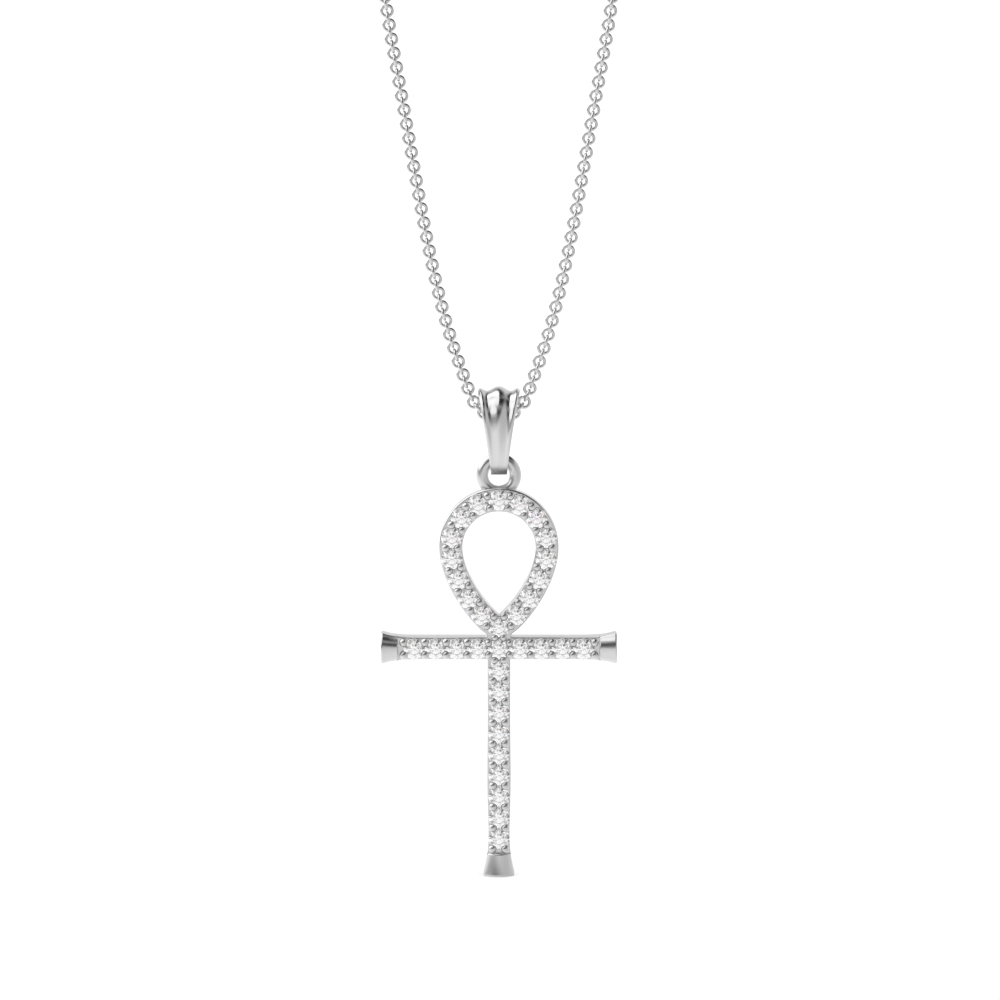 Pave Setting Ankh Platinum and  Gold Diamond Cross Necklace (27.0mm X 13.0mm)