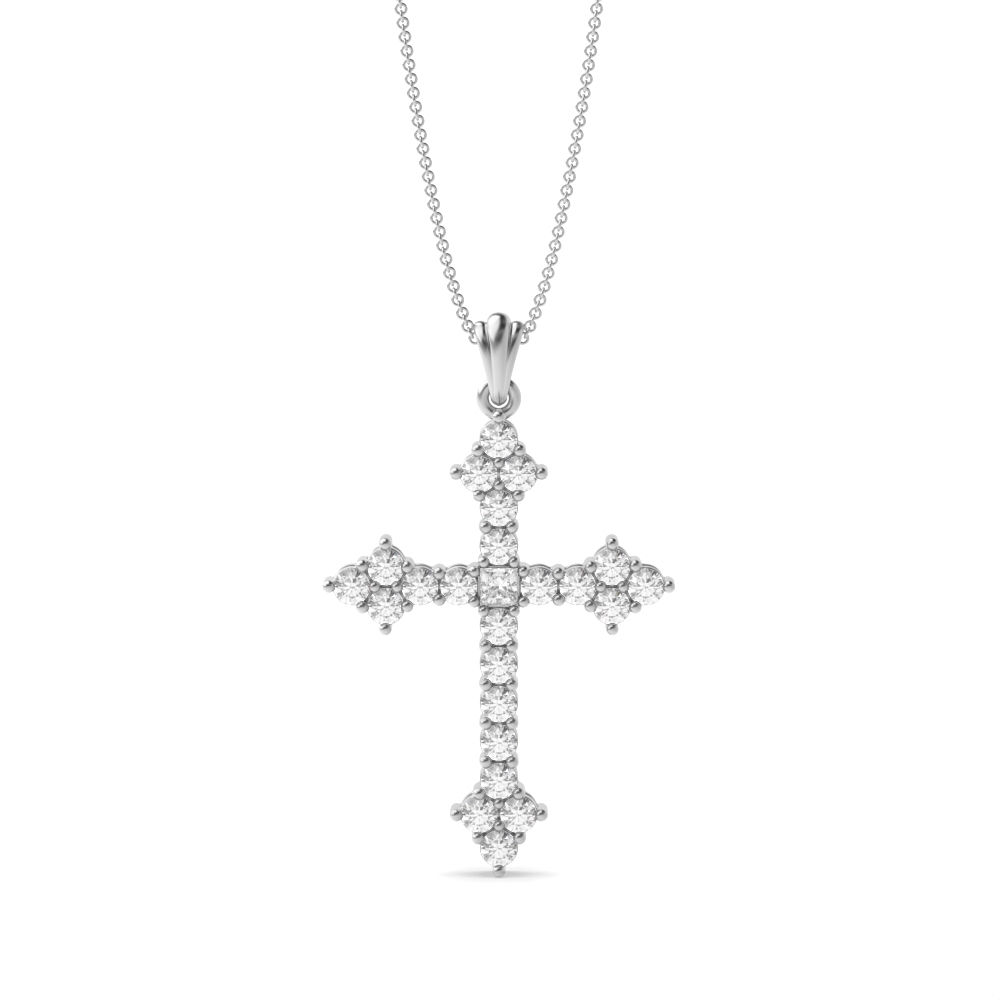 Pave Setting Cluster Platinum and  Gold Diamond Cross Necklace (44.0mm X 27.40mm)
