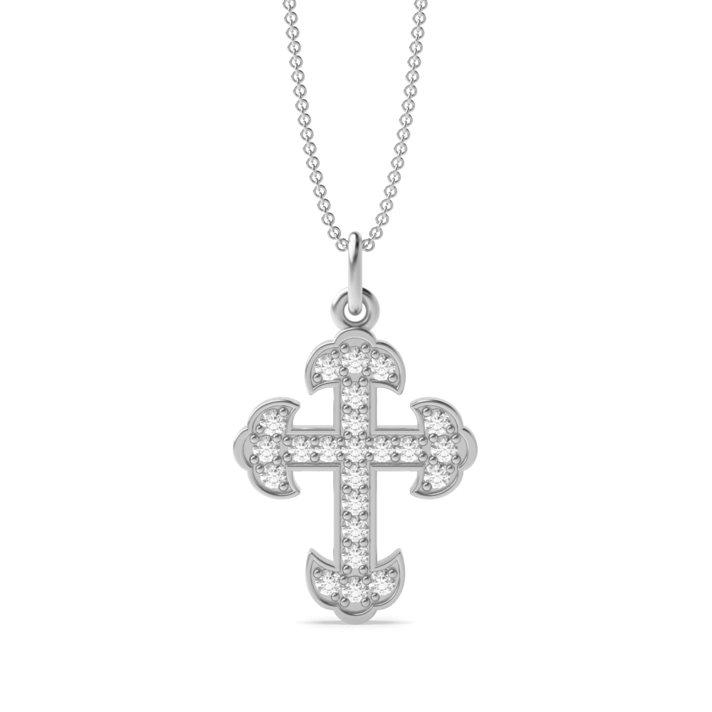 Pave Setting Vintage Design Cross Necklace for Womens (19.0mm X 12.0mm)