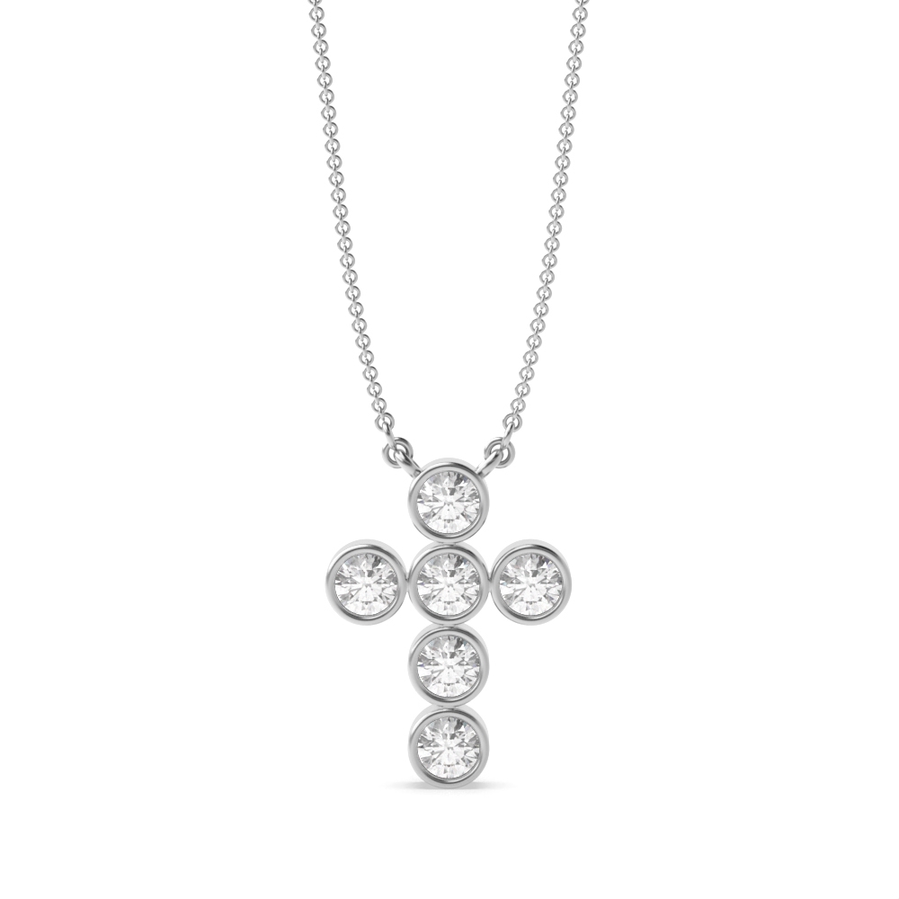 Bezel Set Elegant Platinum and  Gold Diamond Cross Necklace (14.0mm X 9.80mm)