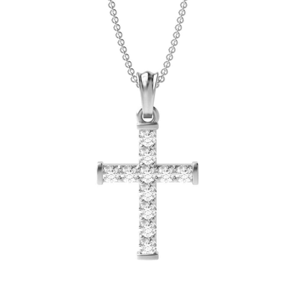 Pave Setting Classic Platinum and  Gold Diamond Cross Necklace  (19.60mm X 10.50m)
