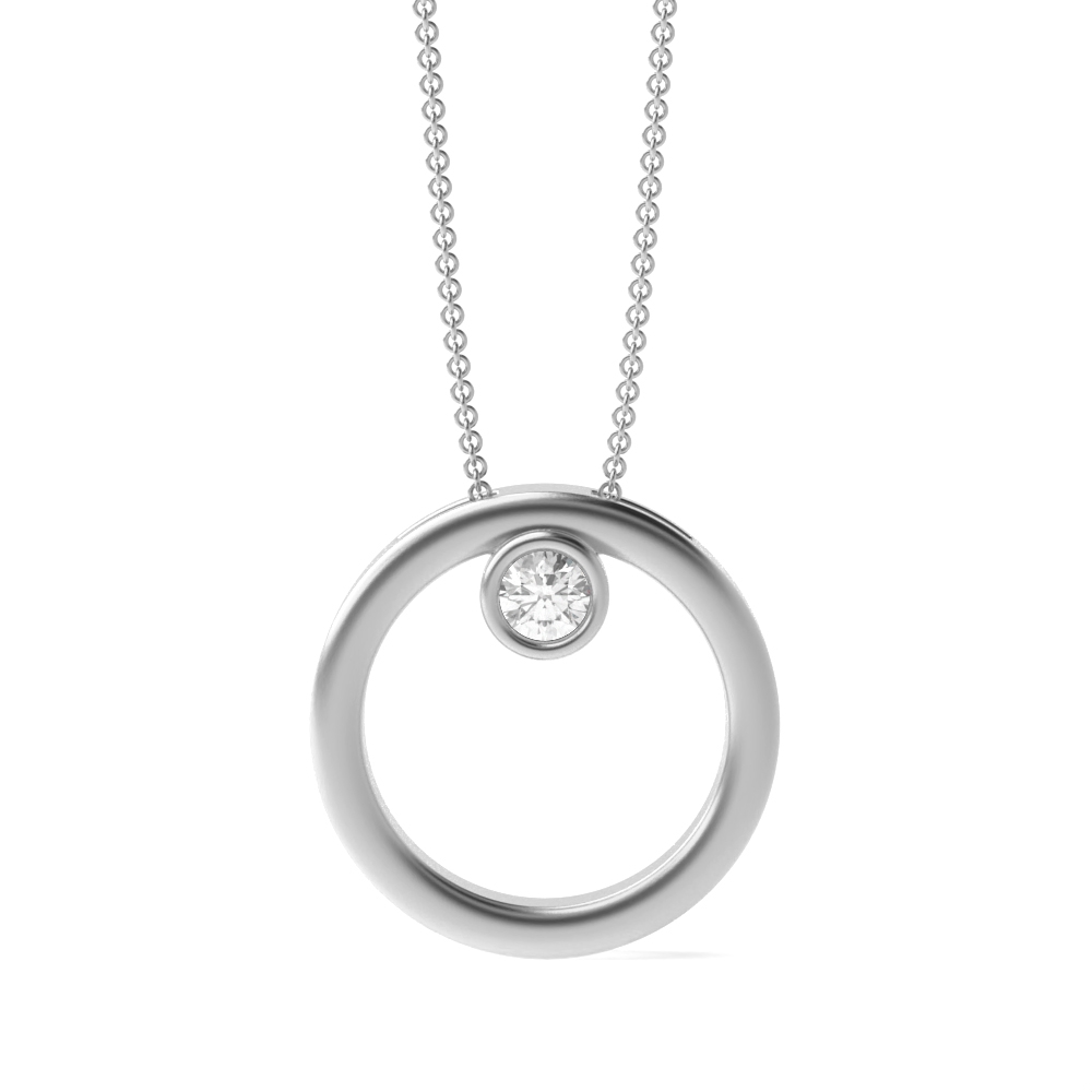 Bezel Set Single Diamond Circle Pendant Necklace (14.0mm X 14.0mm)