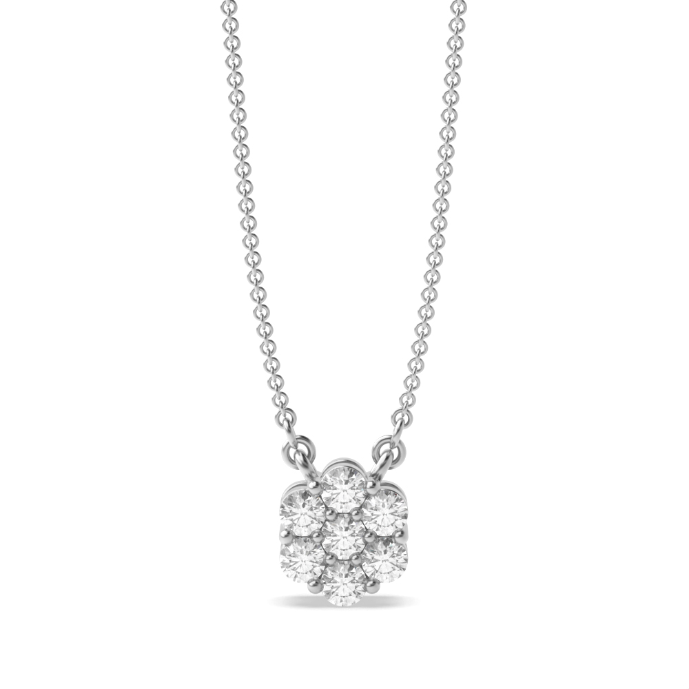 Diamond Cluster Pendant Necklace in Gold and Platinum (7.0mm - 11.0mm)
