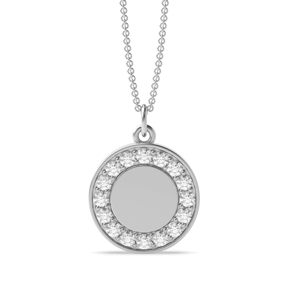 Pave Setting Disc Diamond Circle Pendant Necklace (13.0mm X 9.0mm)