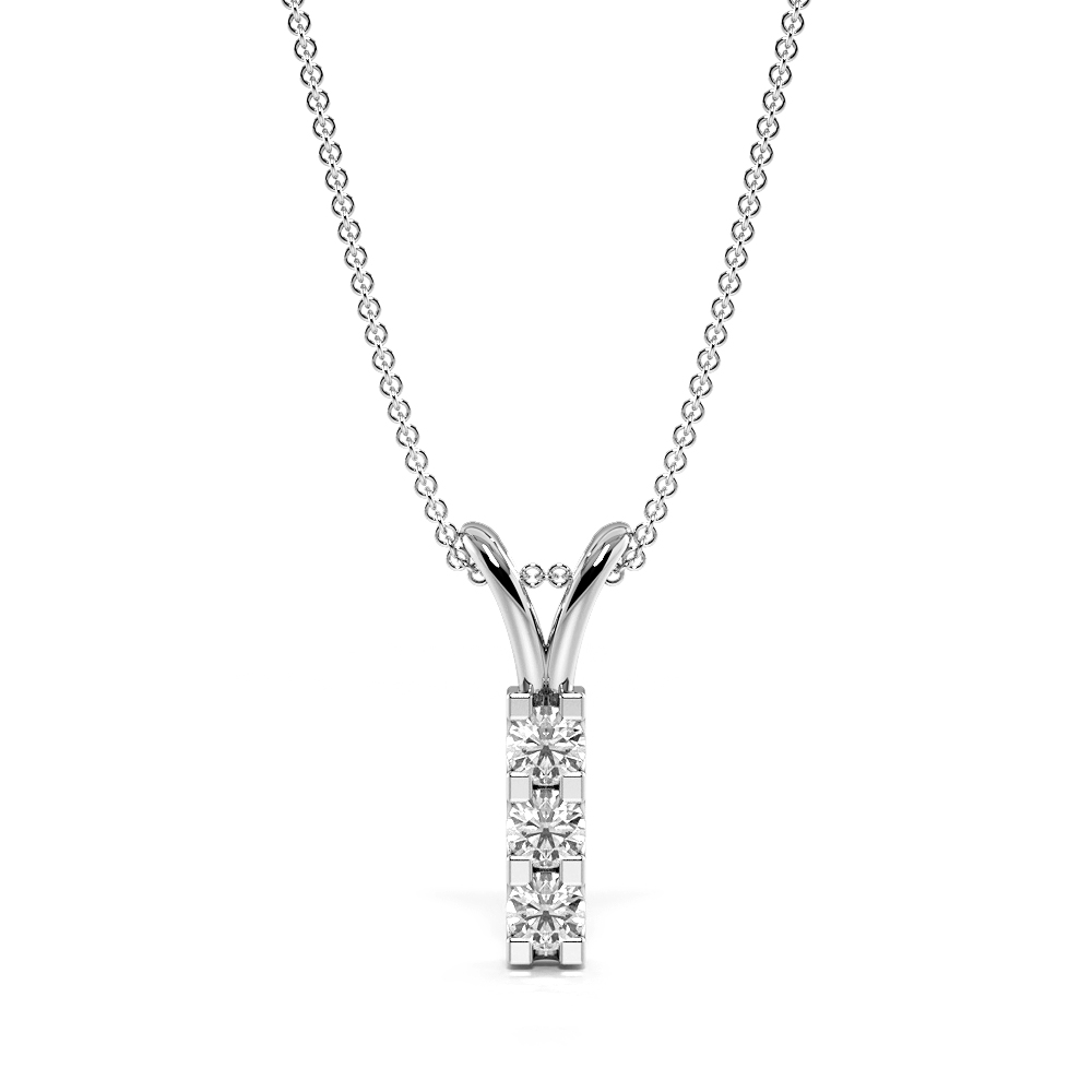 4 Prongs U Prong Setting Round Diamond Drop Necklace (14.00mm X 2.60mm)