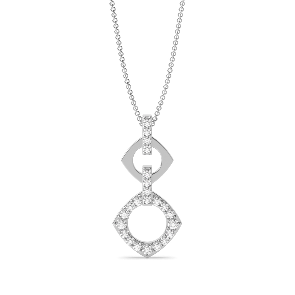 Pave Setting Round Cut Designer Drop Necklace &amp; Chain (21.00mm X 10.00mm)