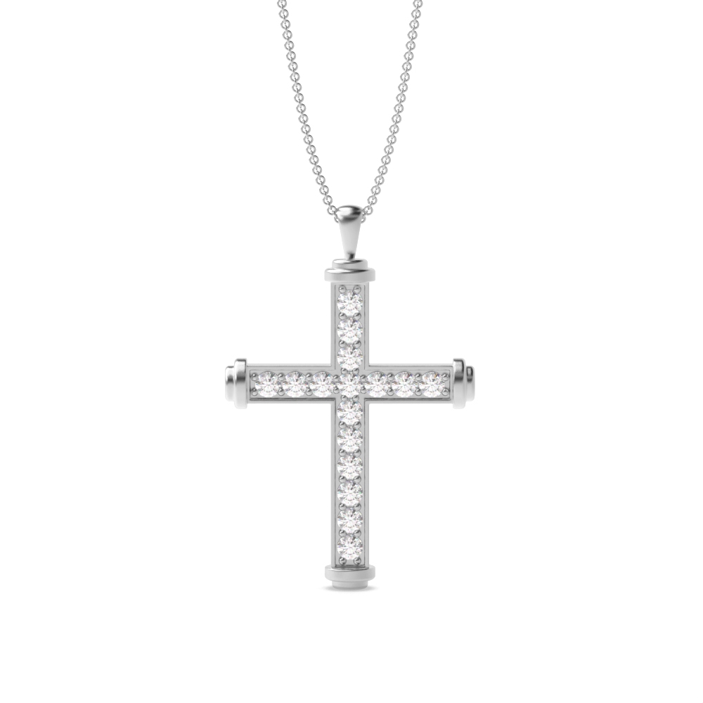 pave setting round shape diamond cross pendant