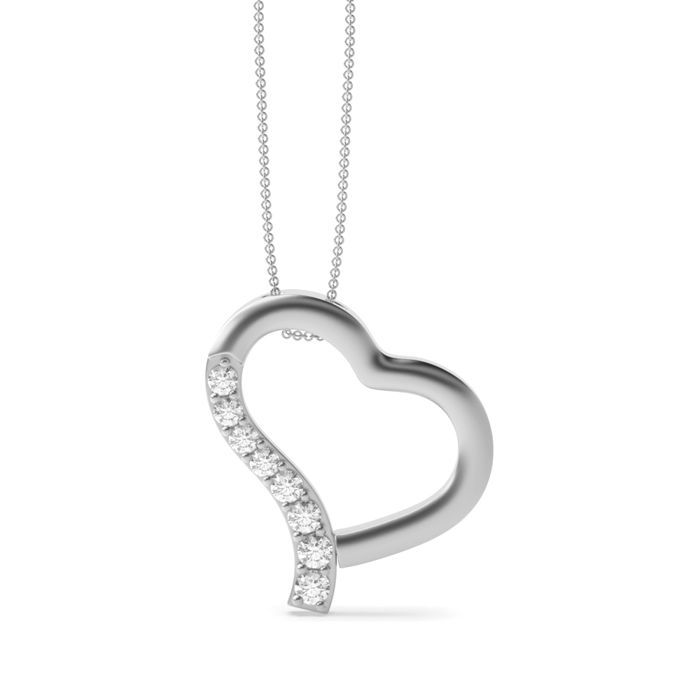 prong setting heart design round diamond pendants