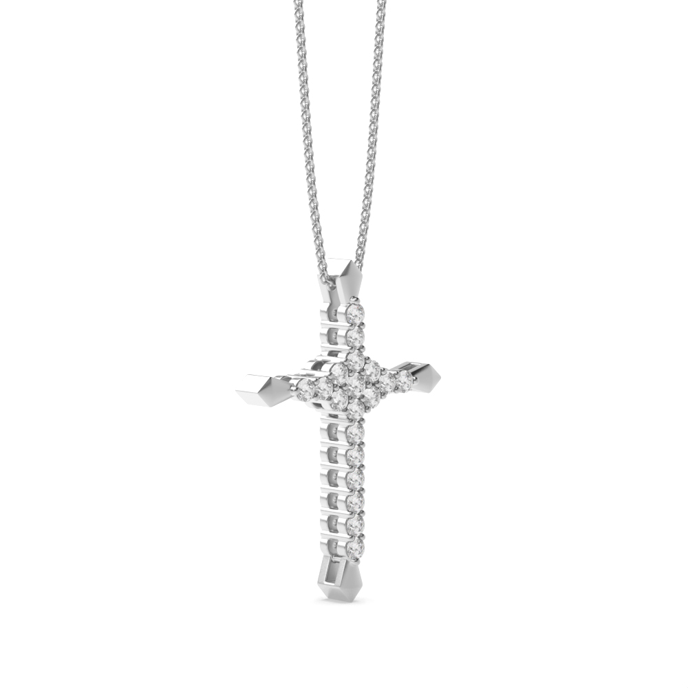 4 Prong Round Emit Naturally Mined Diamond Cross Pendant Necklace
