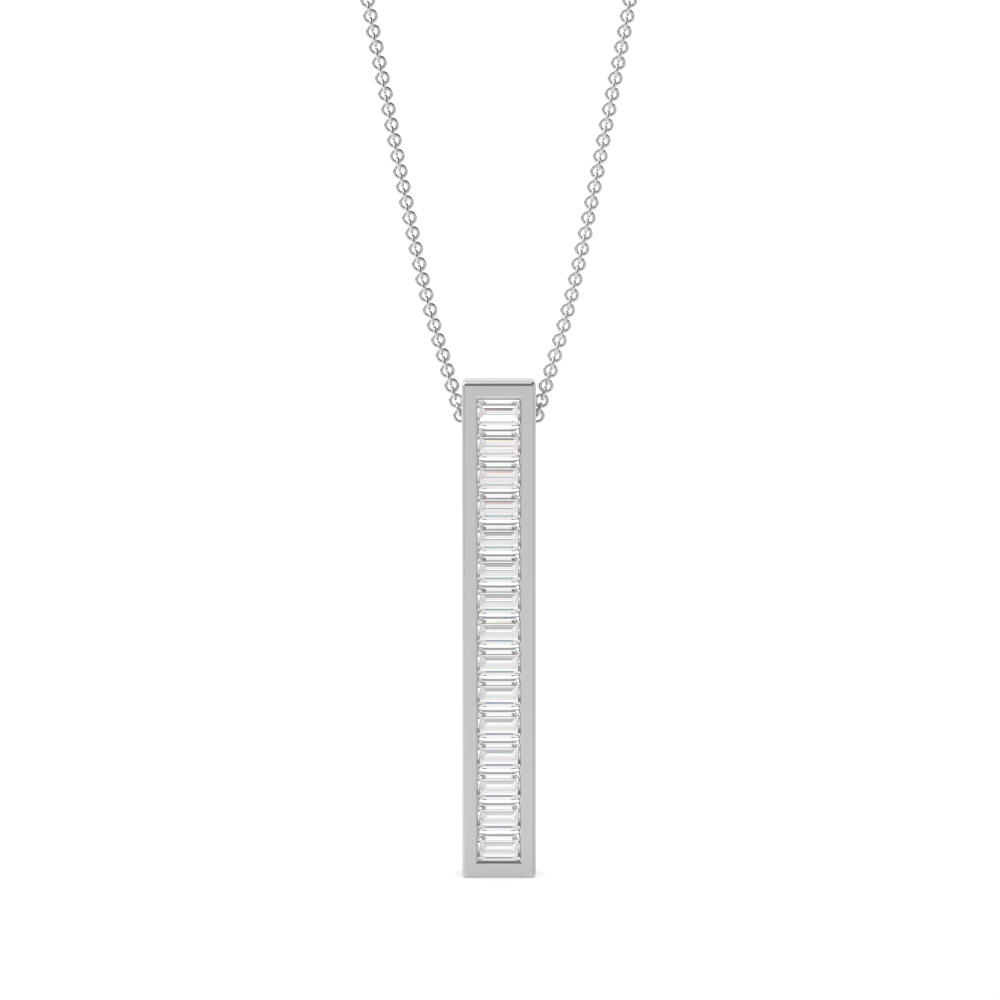 Channel Setting Baguette Vertical bar Designer Pendant Necklace