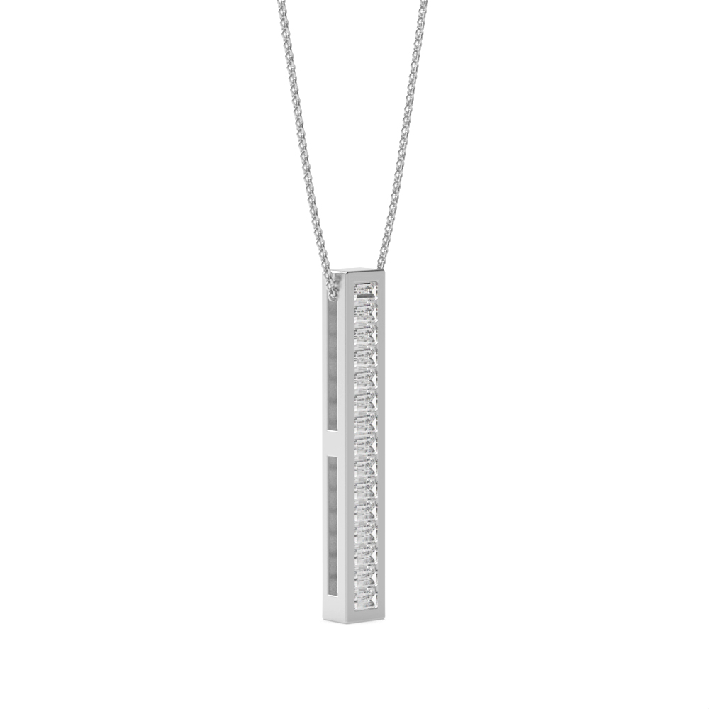 Channel Setting Baguette Vertical bar Designer Pendant Necklace
