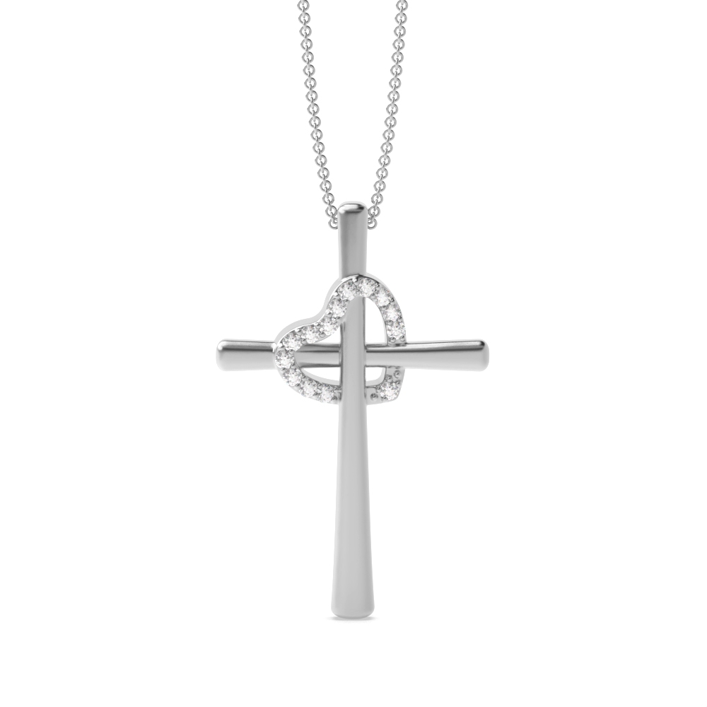 4 prong setting round shape diamond cross pendant