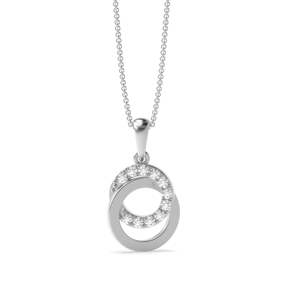 4 Prong Round Silver Double inter lock Circle Pendant Necklace