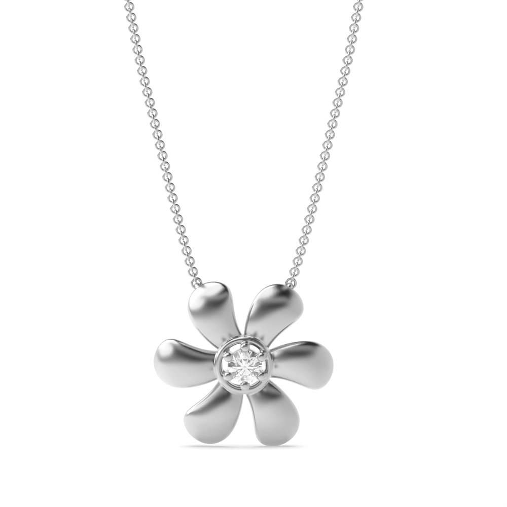 prong setting flower design round diamond necklace