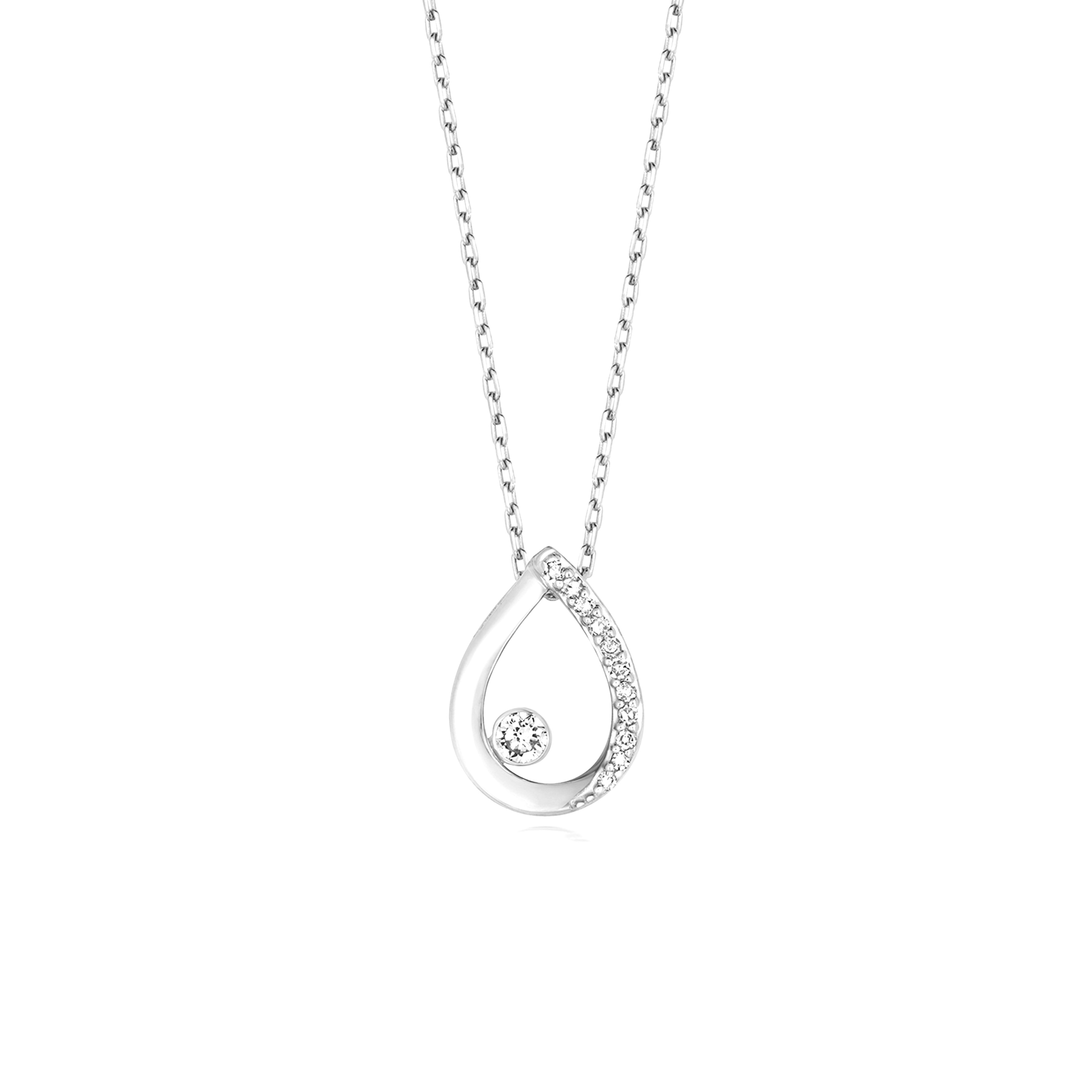 bezel setting pear style round diamond pendant