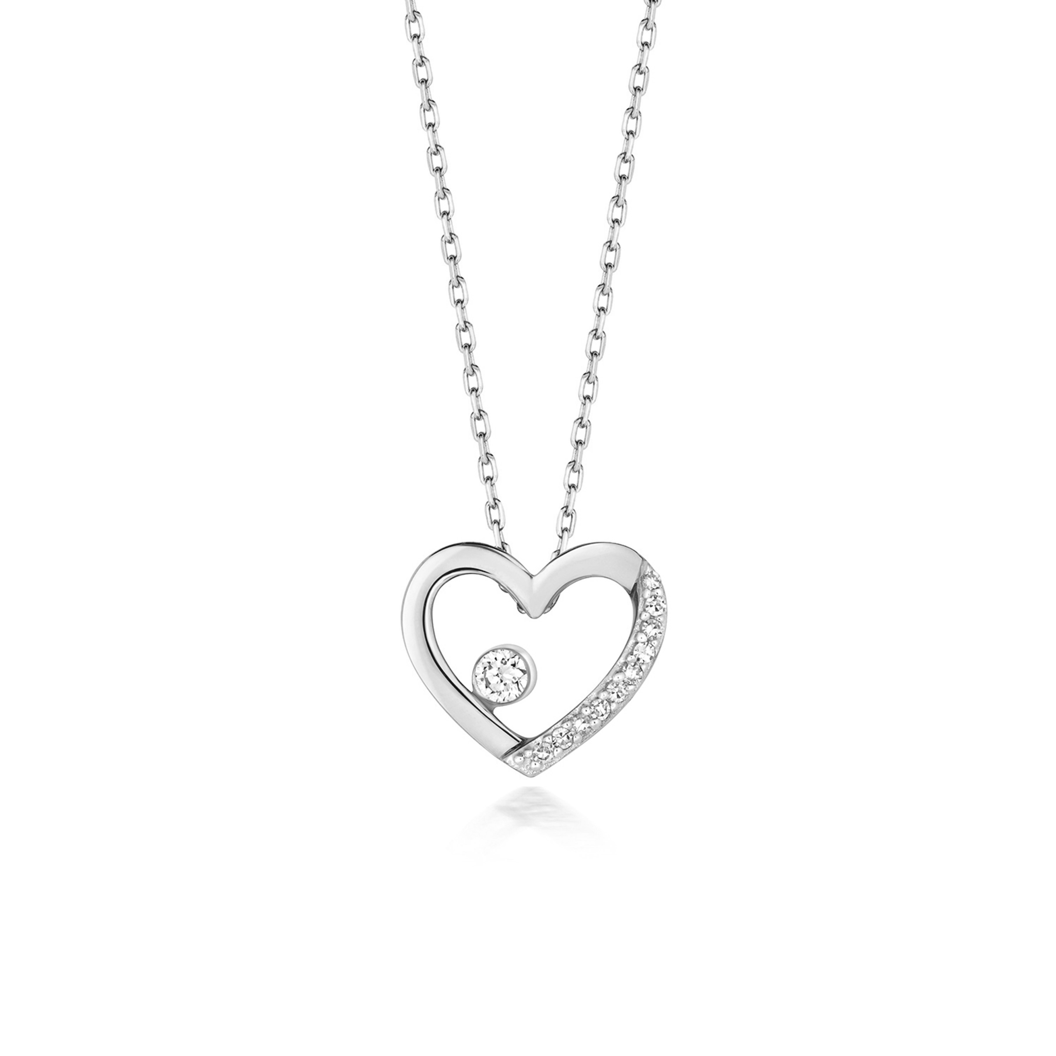 bezel setting open heart shaped round diamond pendant necklace