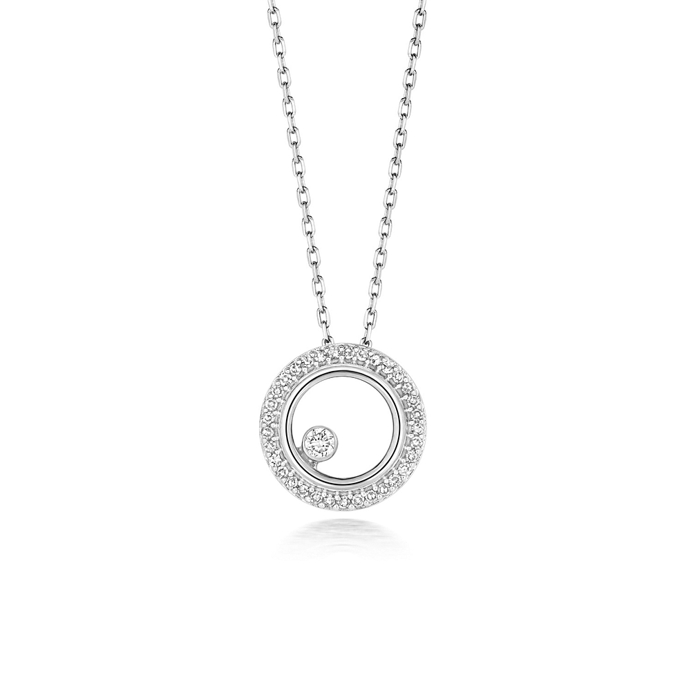 bezel setting circle shaped round diamond pendant necklace