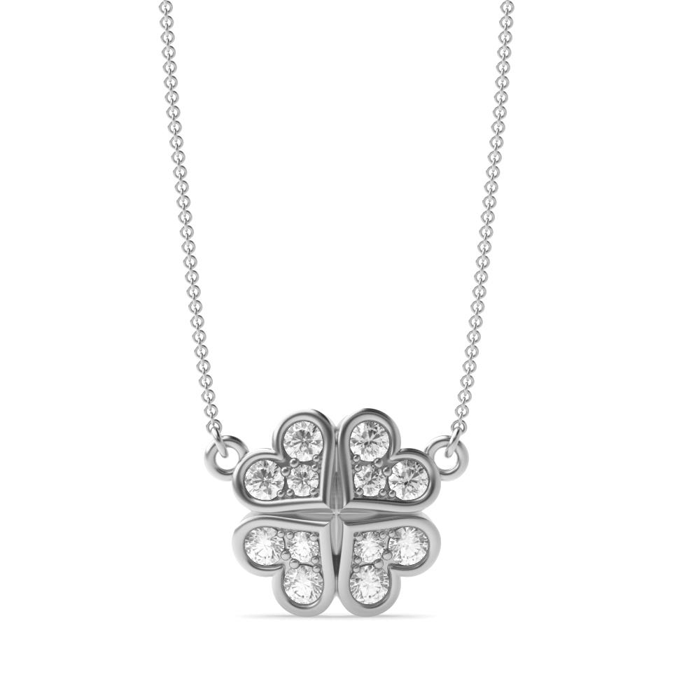 prong setting heart shaped round diamond clover necklace