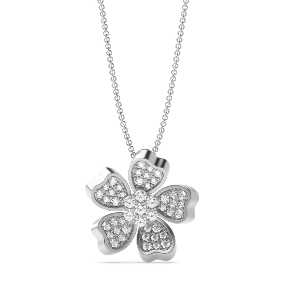 pave and prong setting flower design round diamond pendant