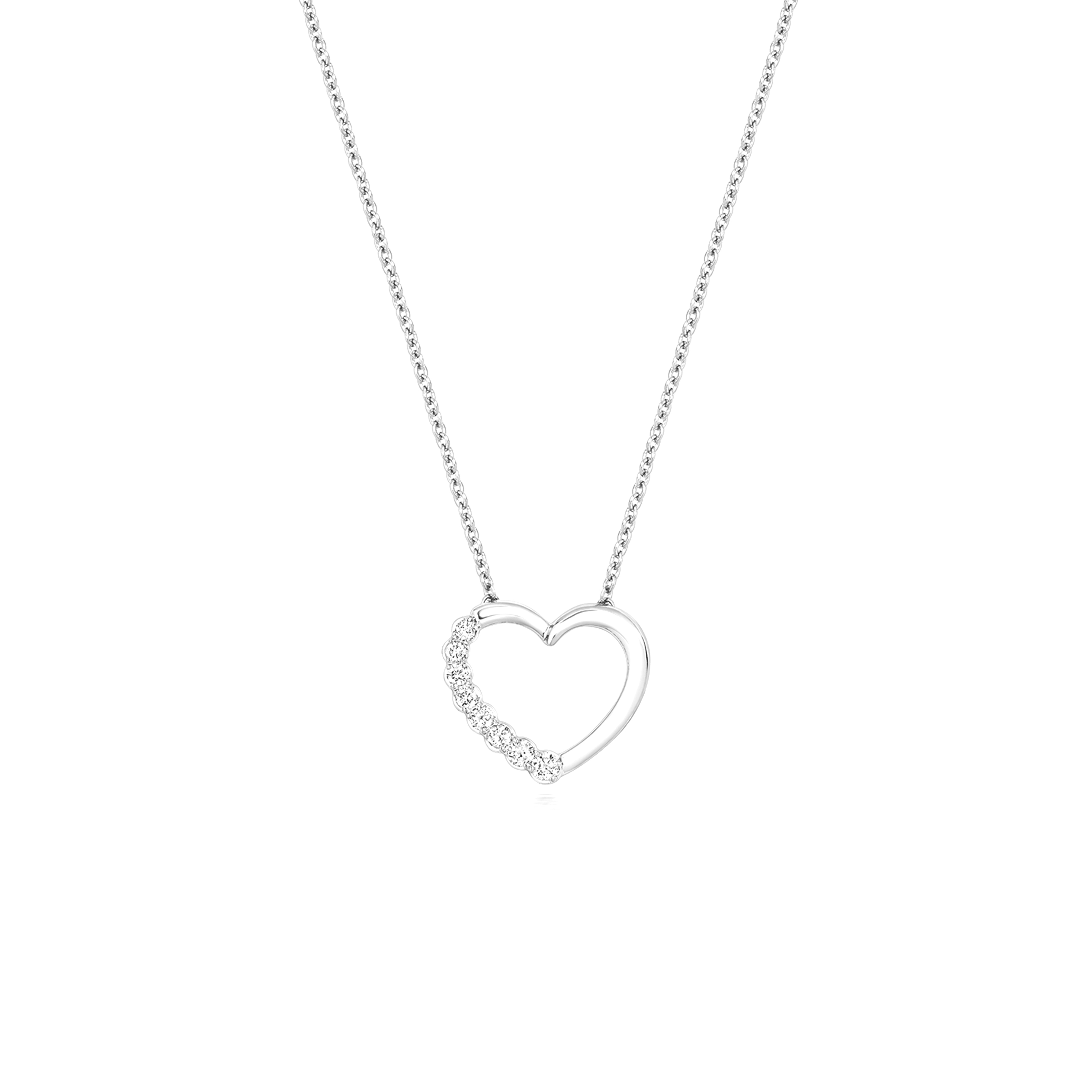 prong setting heart shaped round diamond pendant