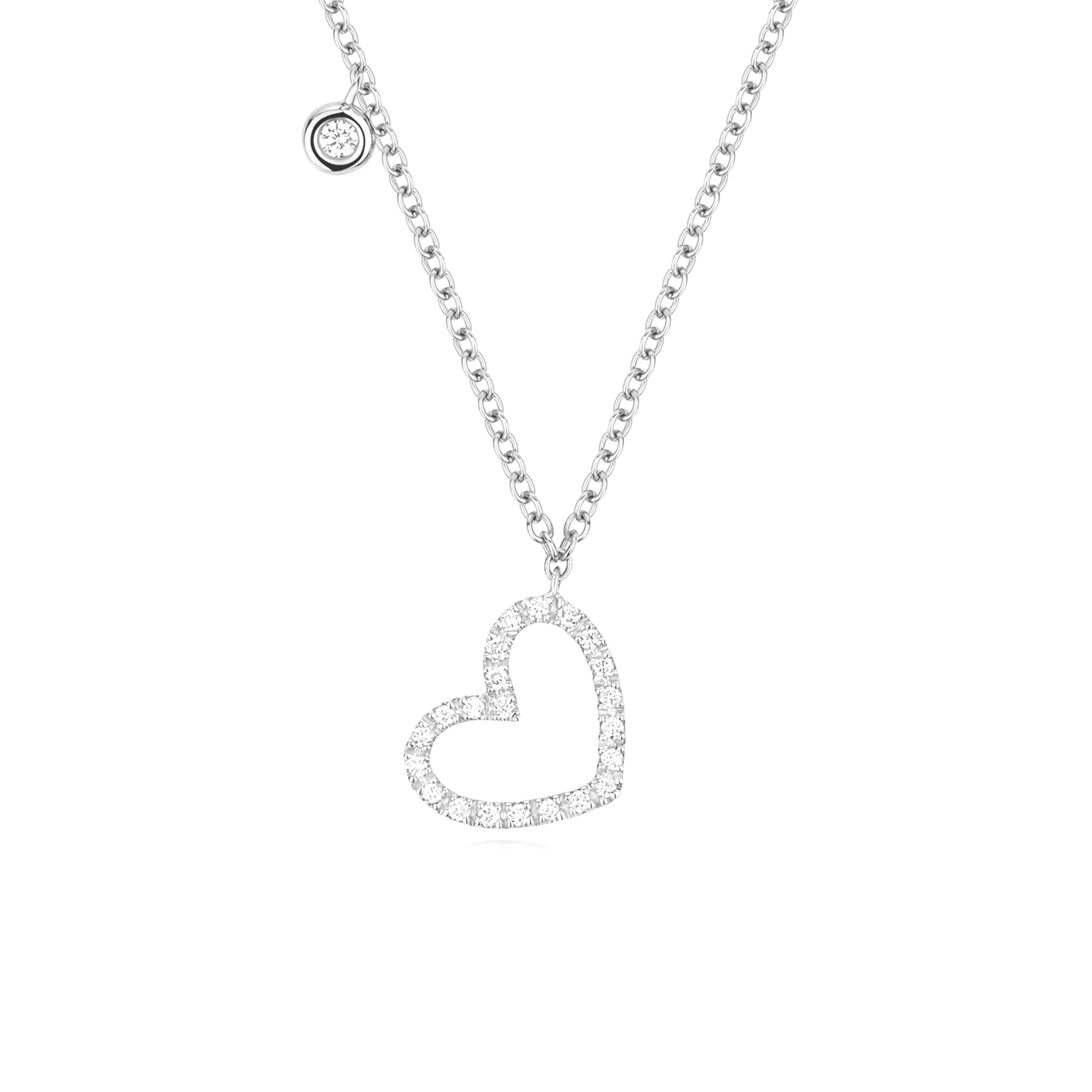 prong setting heart shaped round diamond pendant