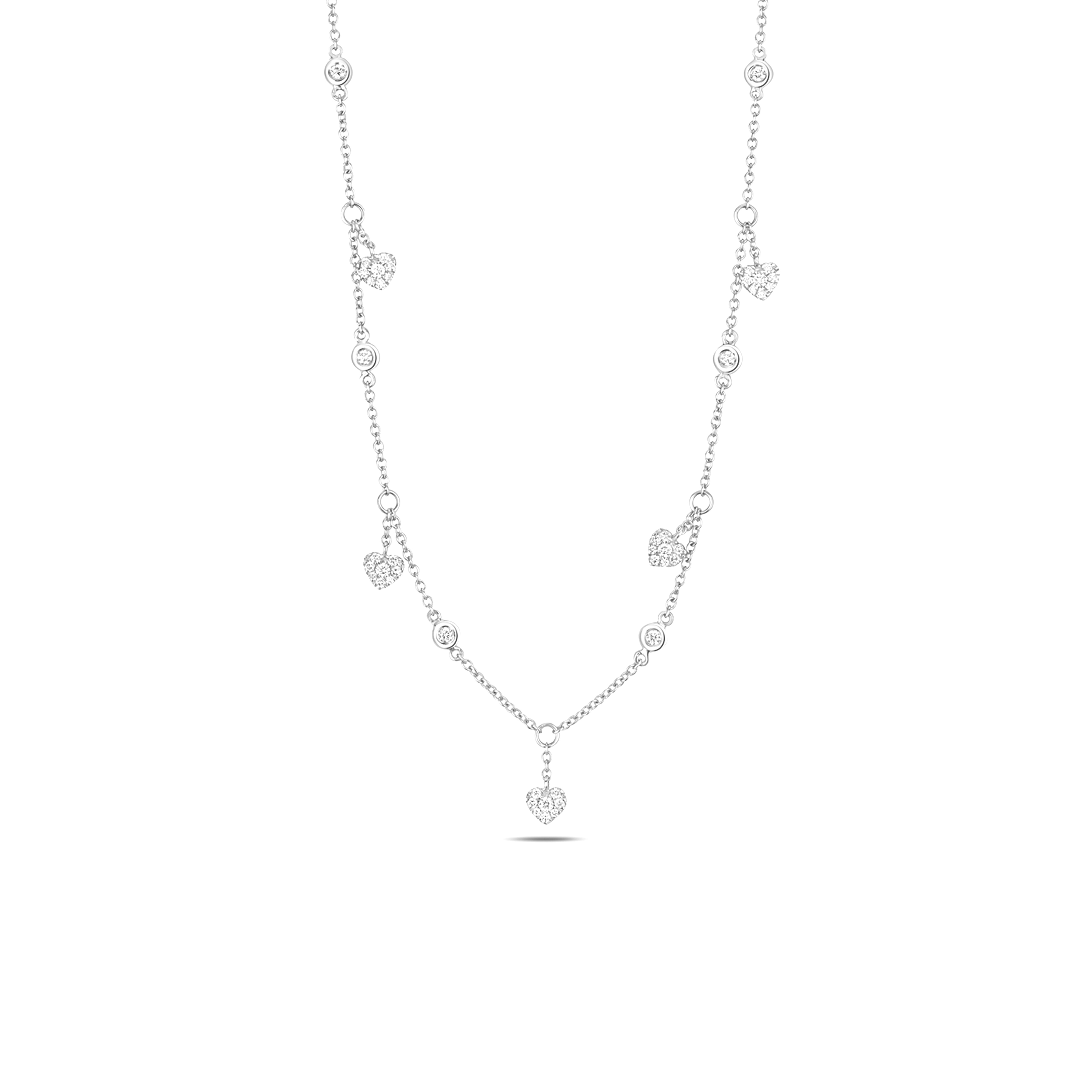 prong setting heart shaped round diamond pendant necklace